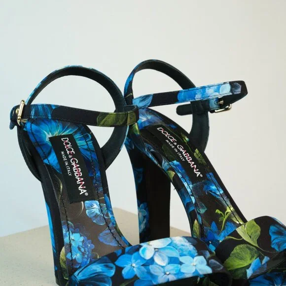 Dolce & Gabbana Keira Floral Ankle Strap Platform Sandals, Blue, Size 40 - Picture 9 of 13